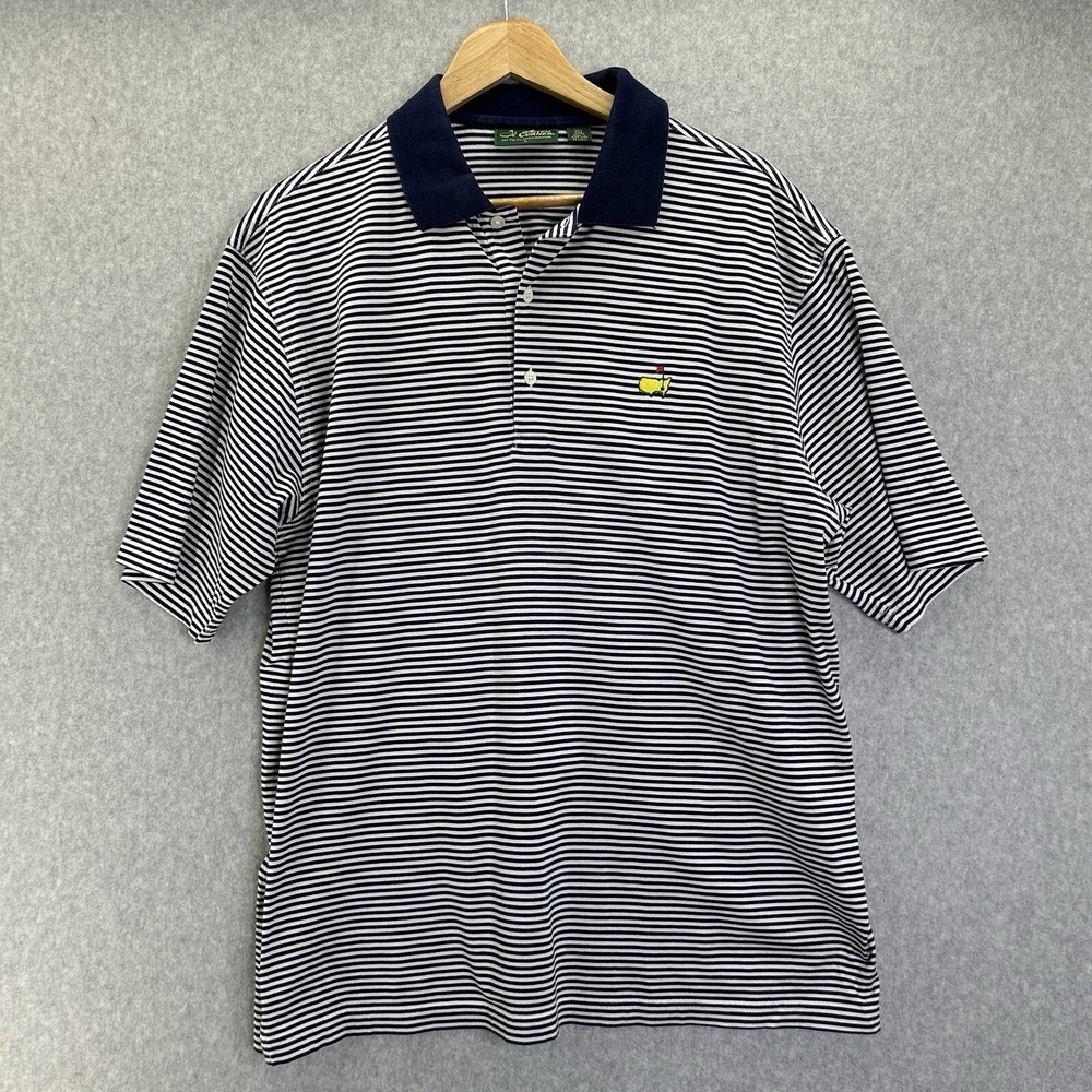 Amen Corner US Masters Polo Shirt Mens Large Blue White Stripe Short Sleeve Golf